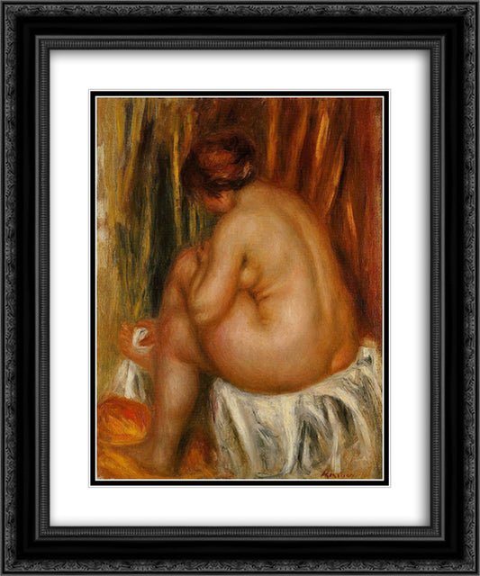 After Bathing (nude study) 20x24 Black Ornate Wood Framed Art Print Poster with Double Matting by Renoir, Pierre Auguste