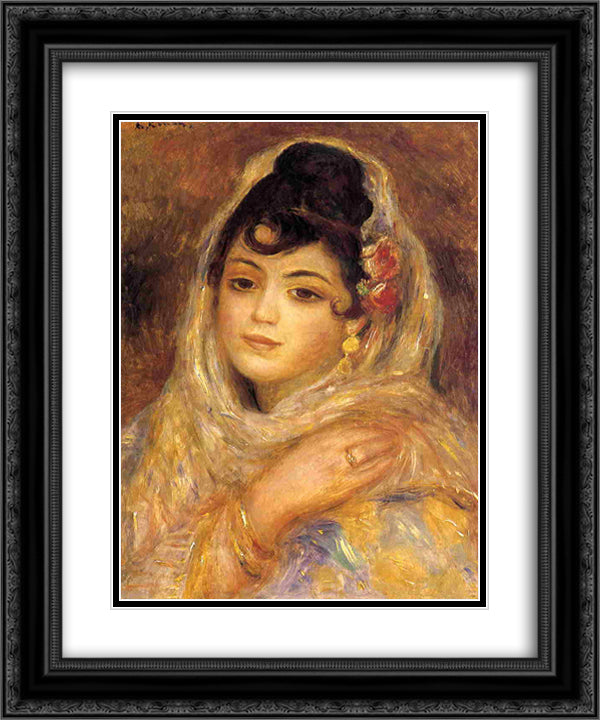 Algerian Woman 20x24 Black Ornate Wood Framed Art Print Poster with Double Matting by Renoir, Pierre Auguste