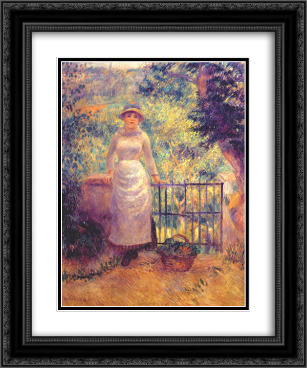 Aline at the gate (girl in the garden) 20x24 Black Ornate Wood Framed Art Print Poster with Double Matting by Renoir, Pierre Auguste