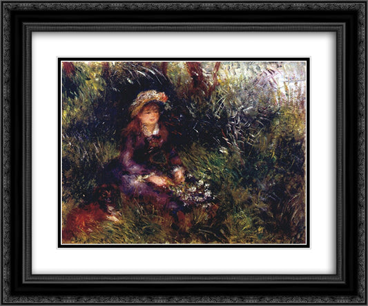 Aline Charigot with a Dog 24x20 Black Ornate Wood Framed Art Print Poster with Double Matting by Renoir, Pierre Auguste