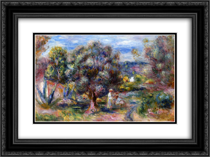 Aloe, Picking at Cagnes 24x18 Black Ornate Wood Framed Art Print Poster with Double Matting by Renoir, Pierre Auguste