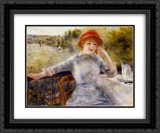 Alphonsine Fournaise on the Isle of Chatou 24x20 Black Ornate Wood Framed Art Print Poster with Double Matting by Renoir, Pierre Auguste