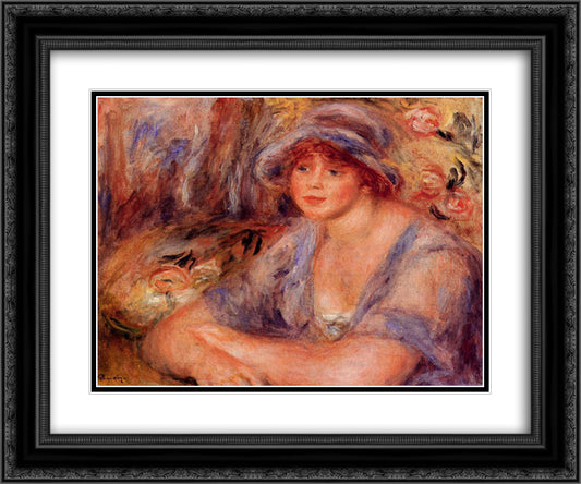 Andree in Blue (Andree Heurschling) 24x20 Black Ornate Wood Framed Art Print Poster with Double Matting by Renoir, Pierre Auguste