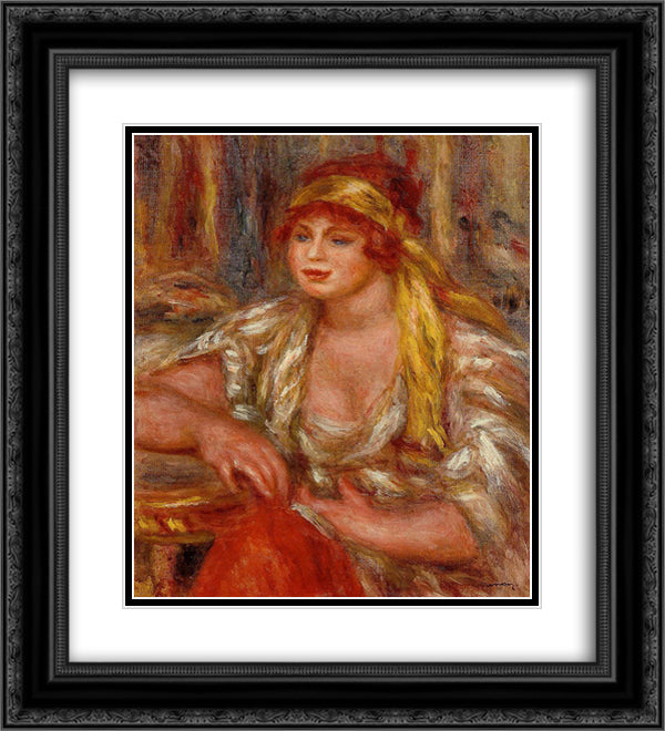 Andree in Yellow Turban and Blue Skirt 20x22 Black Ornate Wood Framed Art Print Poster with Double Matting by Renoir, Pierre Auguste