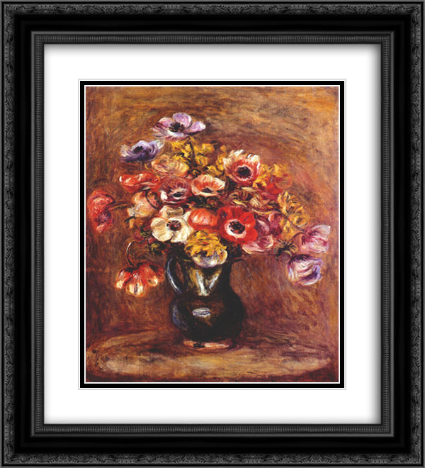 Anemones 20x22 Black Ornate Wood Framed Art Print Poster with Double Matting by Renoir, Pierre Auguste