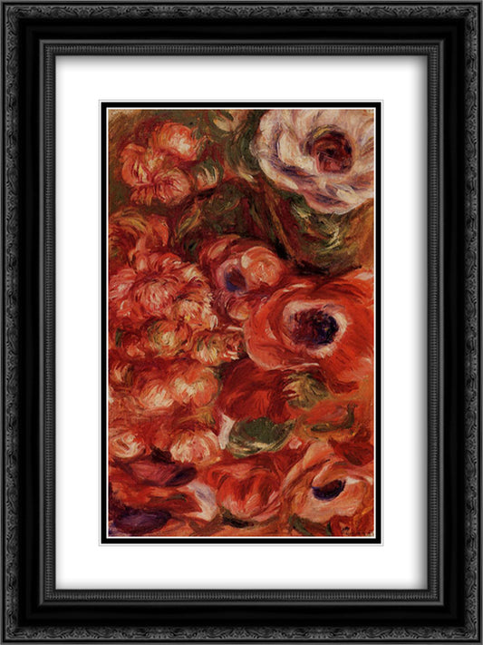 Anemonies 18x24 Black Ornate Wood Framed Art Print Poster with Double Matting by Renoir, Pierre Auguste