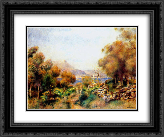 Antibes 24x20 Black Ornate Wood Framed Art Print Poster with Double Matting by Renoir, Pierre Auguste