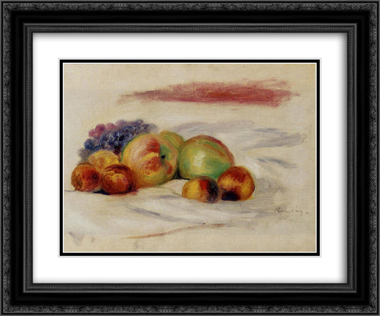 Apples and Grapes 24x20 Black Ornate Wood Framed Art Print Poster with Double Matting by Renoir, Pierre Auguste