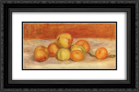 Apples and Manderines 24x16 Black Ornate Wood Framed Art Print Poster with Double Matting by Renoir, Pierre Auguste