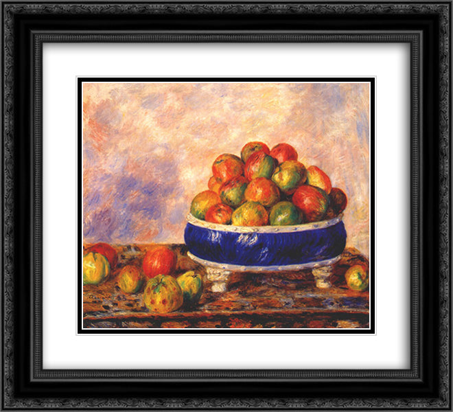 Apples in a dish 22x20 Black Ornate Wood Framed Art Print Poster with Double Matting by Renoir, Pierre Auguste