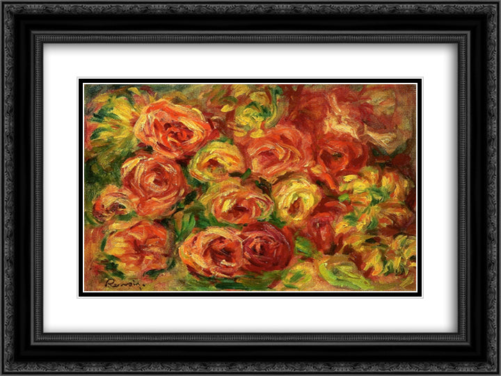 Armful of Roses 24x18 Black Ornate Wood Framed Art Print Poster with Double Matting by Renoir, Pierre Auguste