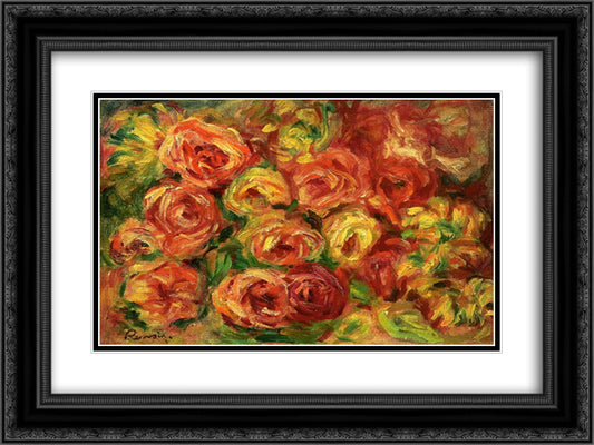 Armful of Roses 24x18 Black Ornate Wood Framed Art Print Poster with Double Matting by Renoir, Pierre Auguste