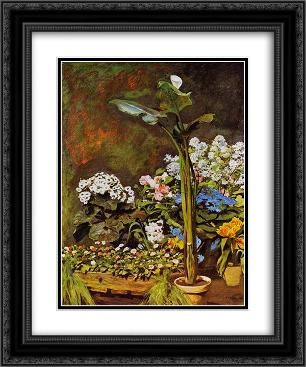 Arum and Conservatory Plants 20x24 Black Ornate Wood Framed Art Print Poster with Double Matting by Renoir, Pierre Auguste