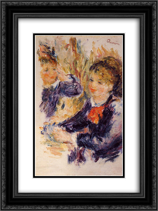 At the Milliner`s (study) 18x24 Black Ornate Wood Framed Art Print Poster with Double Matting by Renoir, Pierre Auguste