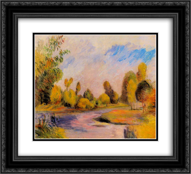 Banks of a River 22x20 Black Ornate Wood Framed Art Print Poster with Double Matting by Renoir, Pierre Auguste