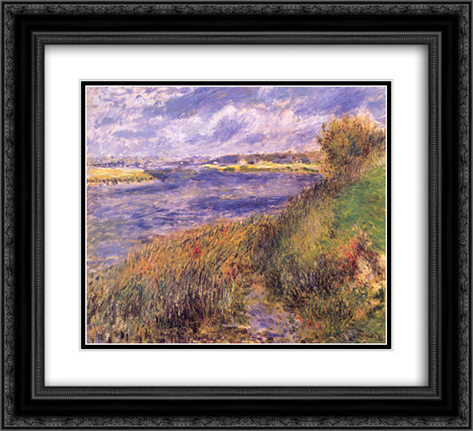 Banks of the Seine at Champrosay 22x20 Black Ornate Wood Framed Art Print Poster with Double Matting by Renoir, Pierre Auguste