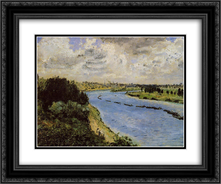 Barges on the Seine 24x20 Black Ornate Wood Framed Art Print Poster with Double Matting by Renoir, Pierre Auguste