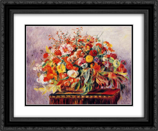 Basket of Flowers 24x20 Black Ornate Wood Framed Art Print Poster with Double Matting by Renoir, Pierre Auguste