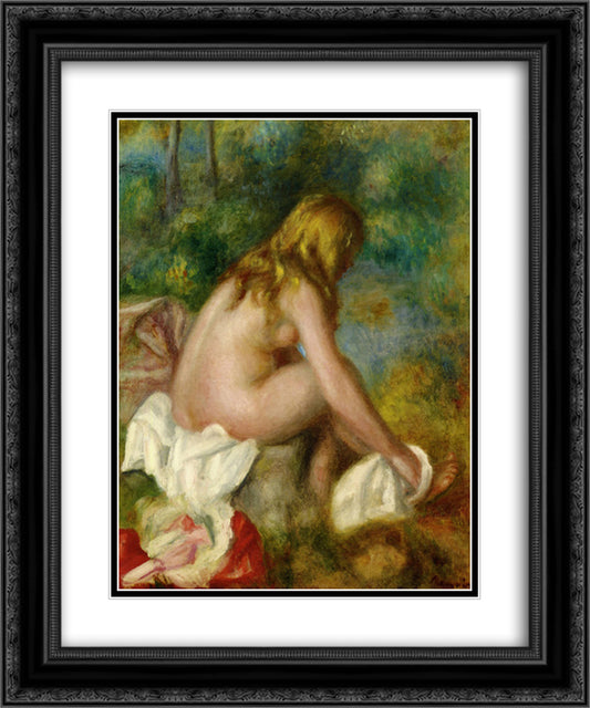 Bather, Seated Nude 20x24 Black Ornate Wood Framed Art Print Poster with Double Matting by Renoir, Pierre Auguste