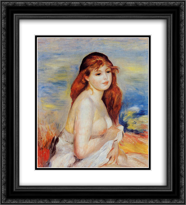 Bather 20x22 Black Ornate Wood Framed Art Print Poster with Double Matting by Renoir, Pierre Auguste