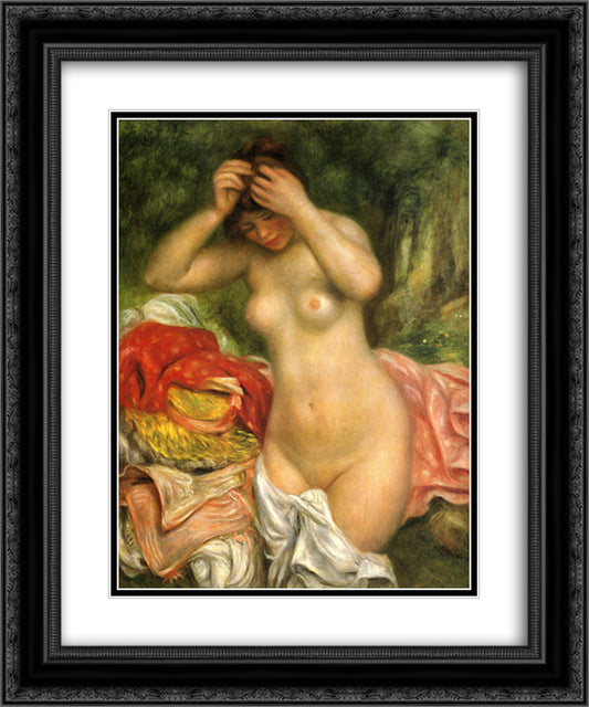 Bather arranging her Hair 20x24 Black Ornate Wood Framed Art Print Poster with Double Matting by Renoir, Pierre Auguste