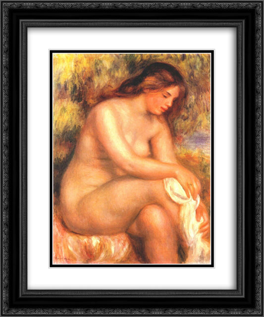 Bather drying her leg 20x24 Black Ornate Wood Framed Art Print Poster with Double Matting by Renoir, Pierre Auguste