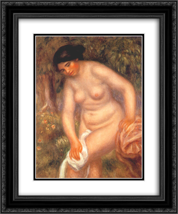 Bather drying herself 20x24 Black Ornate Wood Framed Art Print Poster with Double Matting by Renoir, Pierre Auguste