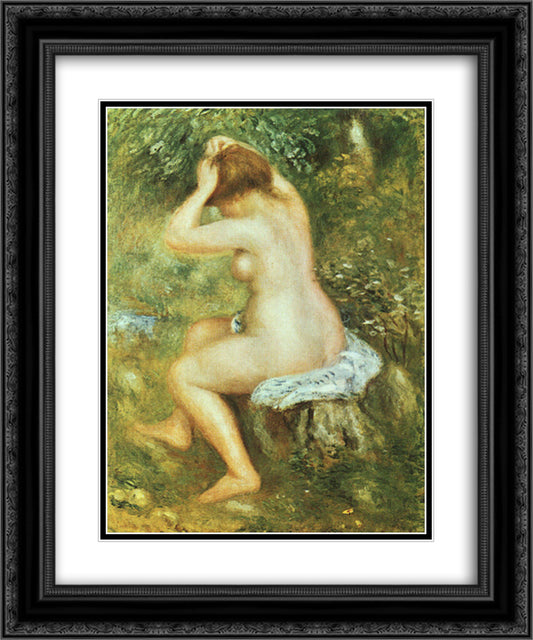 Bather is Styling 20x24 Black Ornate Wood Framed Art Print Poster with Double Matting by Renoir, Pierre Auguste