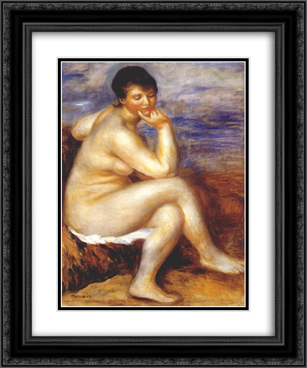 Bather with a rock 20x24 Black Ornate Wood Framed Art Print Poster with Double Matting by Renoir, Pierre Auguste