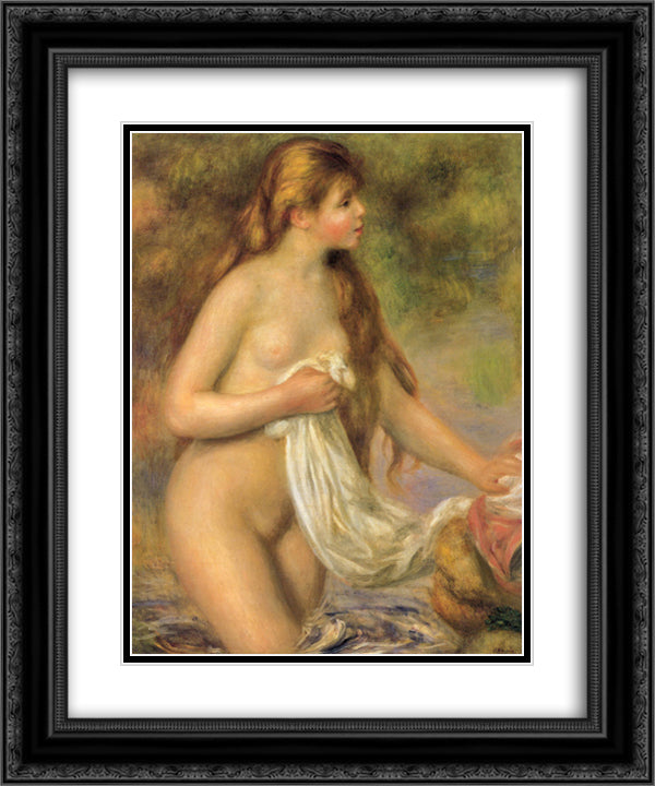 Bather with Long Hair 20x24 Black Ornate Wood Framed Art Print Poster with Double Matting by Renoir, Pierre Auguste