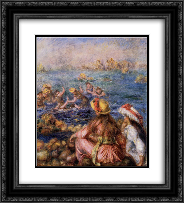 Bathers 20x22 Black Ornate Wood Framed Art Print Poster with Double Matting by Renoir, Pierre Auguste