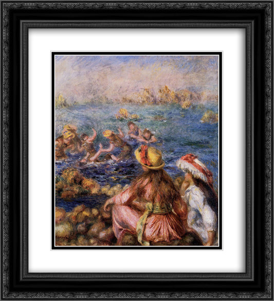 Bathers 20x22 Black Ornate Wood Framed Art Print Poster with Double Matting by Renoir, Pierre Auguste