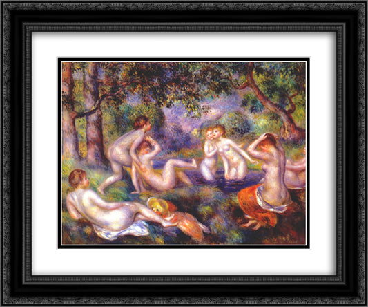 Bathers in the forest 24x20 Black Ornate Wood Framed Art Print Poster with Double Matting by Renoir, Pierre Auguste