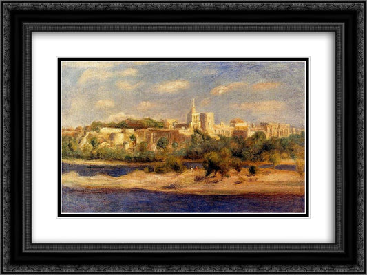 Bathers on the Banks of the Thone in Avignon 24x18 Black Ornate Wood Framed Art Print Poster with Double Matting by Renoir, Pierre Auguste