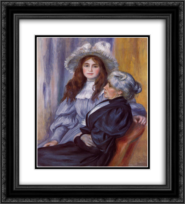 Berthe Morisot and Her Daughter Julie Manet 20x22 Black Ornate Wood Framed Art Print Poster with Double Matting by Renoir, Pierre Auguste