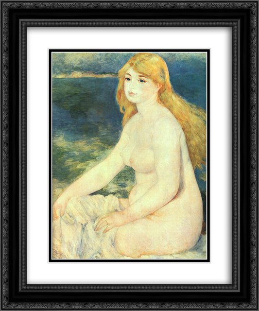 Blond Bather 20x24 Black Ornate Wood Framed Art Print Poster with Double Matting by Renoir, Pierre Auguste