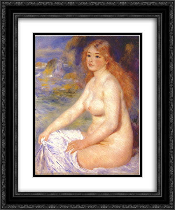 Blonde bather 20x24 Black Ornate Wood Framed Art Print Poster with Double Matting by Renoir, Pierre Auguste