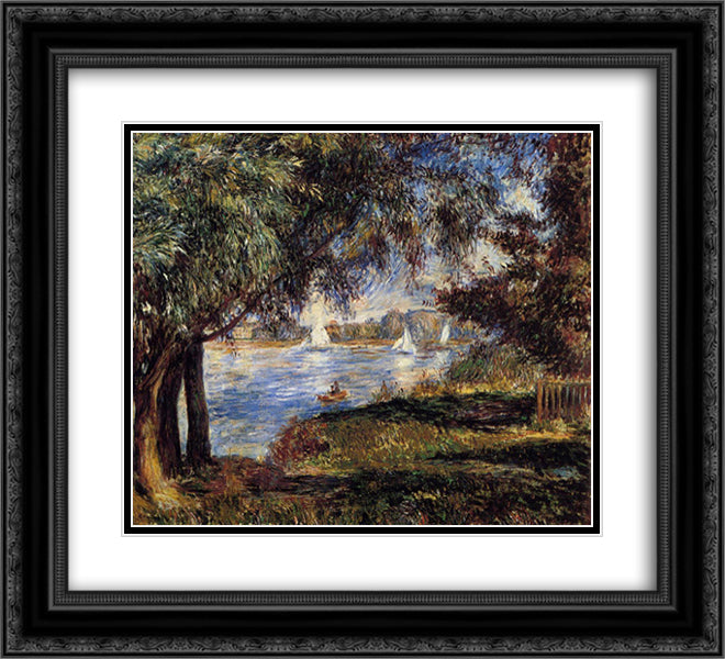 Bougival 22x20 Black Ornate Wood Framed Art Print Poster with Double Matting by Renoir, Pierre Auguste