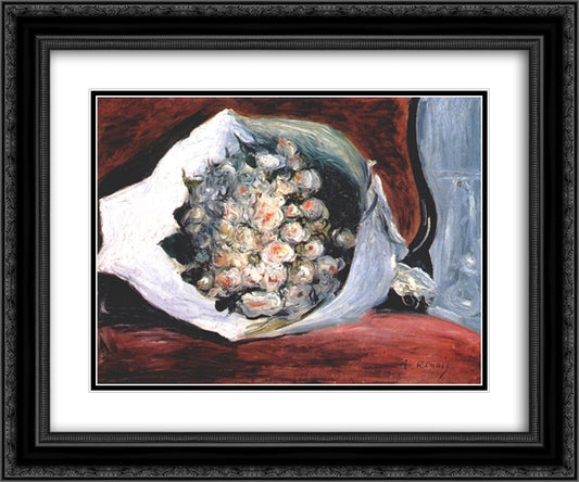 Bouquet in a theater box 24x20 Black Ornate Wood Framed Art Print Poster with Double Matting by Renoir, Pierre Auguste