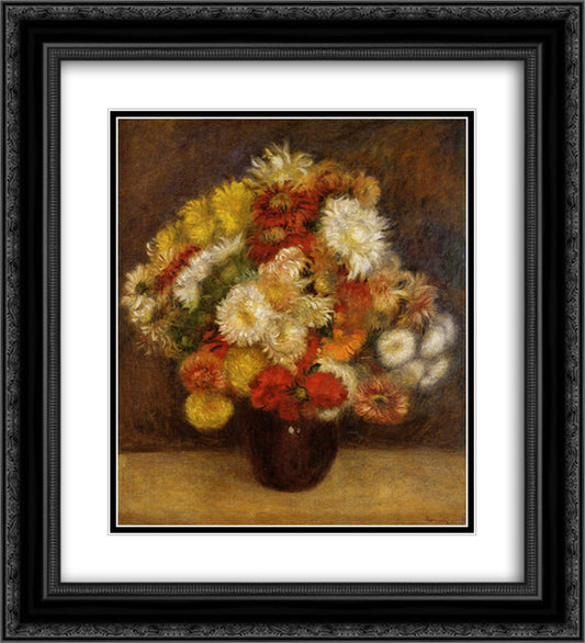 Bouquet of Chrysanthemums 20x22 Black Ornate Wood Framed Art Print Poster with Double Matting by Renoir, Pierre Auguste