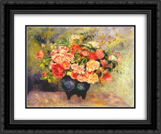 Bouquet of flowers 24x20 Black Ornate Wood Framed Art Print Poster with Double Matting by Renoir, Pierre Auguste