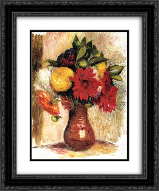 Bouquet of Flowers in an Earthenware Pitcher 20x24 Black Ornate Wood Framed Art Print Poster with Double Matting by Renoir, Pierre Auguste