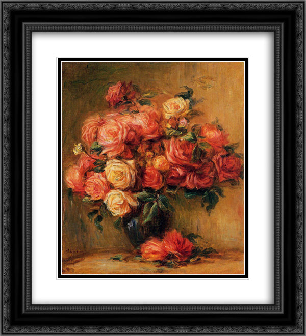 Bouquet of Roses 20x22 Black Ornate Wood Framed Art Print Poster with Double Matting by Renoir, Pierre Auguste