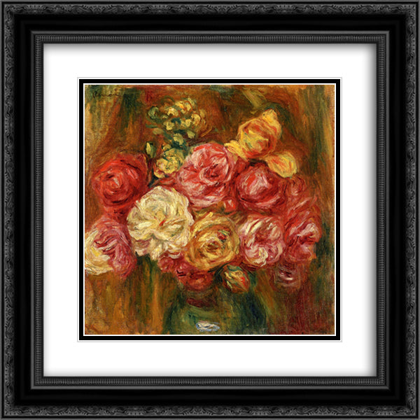 Bouquet of Roses in a Green Vase 20x20 Black Ornate Wood Framed Art Print Poster with Double Matting by Renoir, Pierre Auguste