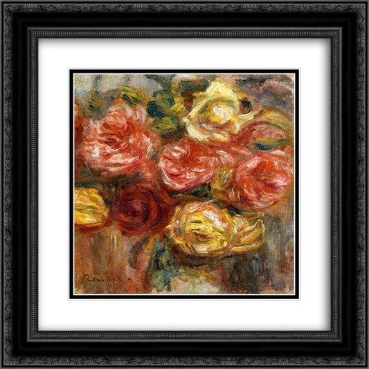 Bouquet of Roses in a Vase 20x20 Black Ornate Wood Framed Art Print Poster with Double Matting by Renoir, Pierre Auguste