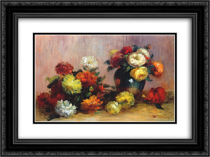 Bouquets of Flowers 24x18 Black Ornate Wood Framed Art Print Poster with Double Matting by Renoir, Pierre Auguste