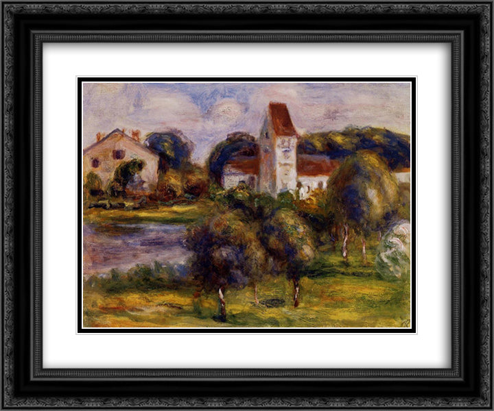 Breton Landscape Church and Orchard 24x20 Black Ornate Wood Framed Art Print Poster with Double Matting by Renoir, Pierre Auguste