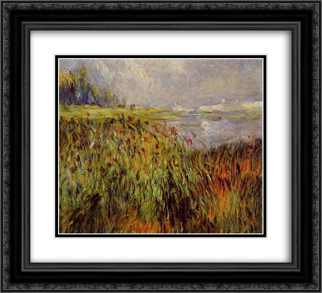 Bulrushes on the Banks of the Seine 22x20 Black Ornate Wood Framed Art Print Poster with Double Matting by Renoir, Pierre Auguste