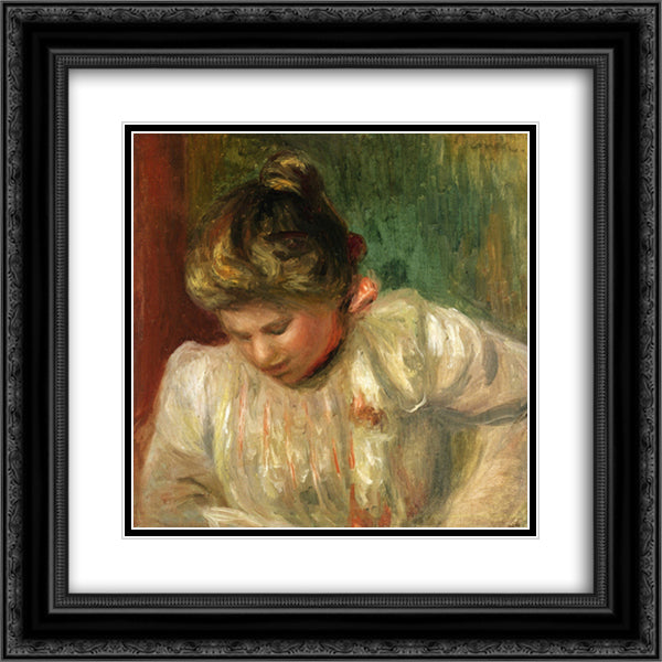 Bust of a Girl 20x20 Black Ornate Wood Framed Art Print Poster with Double Matting by Renoir, Pierre Auguste