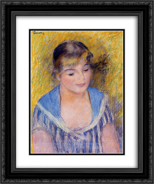 Bust of a Woman 20x24 Black Ornate Wood Framed Art Print Poster with Double Matting by Renoir, Pierre Auguste